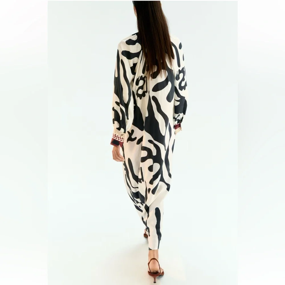 H&M Black and Cream Abstract Print Maxi Dress - Picture 4 of 6